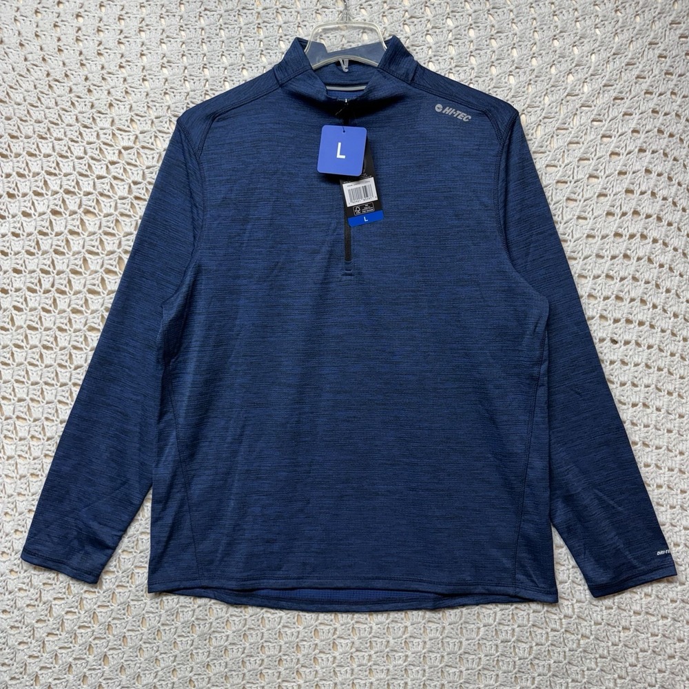 Hi-Tec Pullover Top Mens L Navy Blue Space Dye Performance Stretch 1/4 Zip NWT